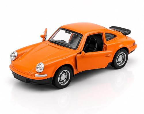 Image of 1:36 Scale Porscha 911 Die-Cast Alloy Toy Car - Pull-Back Metal Sports Car with Openable Doors, LED Lights & Sound - Collectible Model for Kids, Boys & Enthusiasts (Orange)