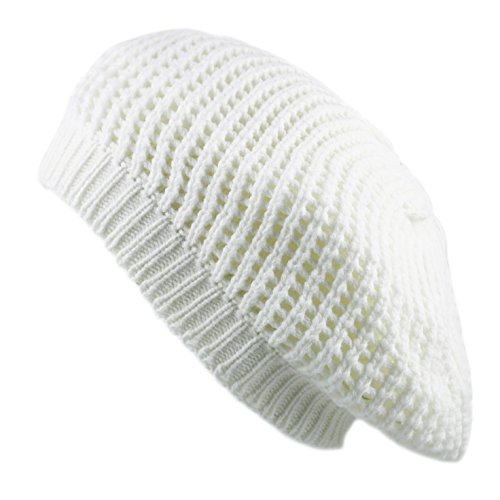 The Hat Depot Winter Multi Colors Knit Beret All Kinds of Tam Hats (2. Style 008 - White)