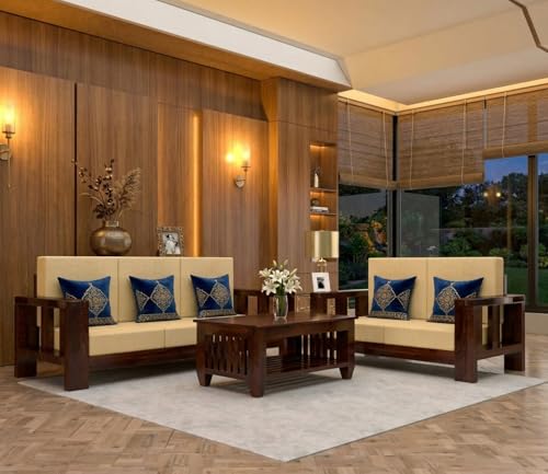 Image of Solid Sheesham Wood 5 Seater Sofa Set for Living Room | 5 Seater Sofa Set | Stylist & Comfact Sofa Set for Home Decor | (Walnut Finish, 5)