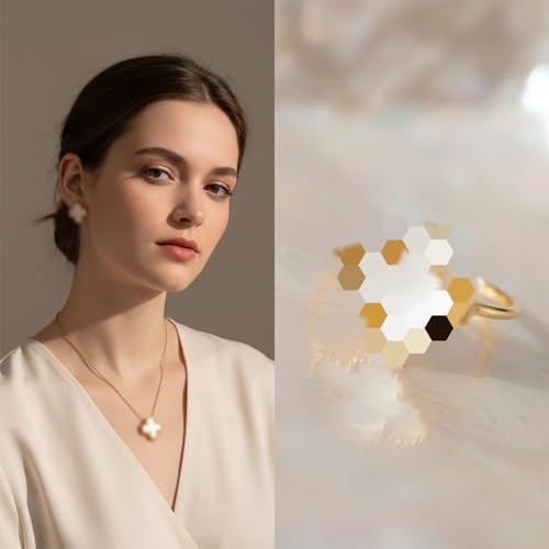 18K Goldplattiertes Vierblättriges Kleeblatt Schmuck Set, Edelstahl Zweiseitig Vierblättriges Schmuck, Halskette Ohrringe Armband Ring Valentinstag Muttertag Weihnachten Geschenk für Damen und Mädchen