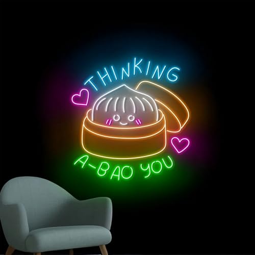 Image of Thinking A Bao You Neon Sign, China Dumpling Led Light, Chinese Food Wall Art, Restaurant Wall Decor, Xiaolongbao, steamed buns,kitchen Club Cooking Classroom Dinning Room Birthday Party