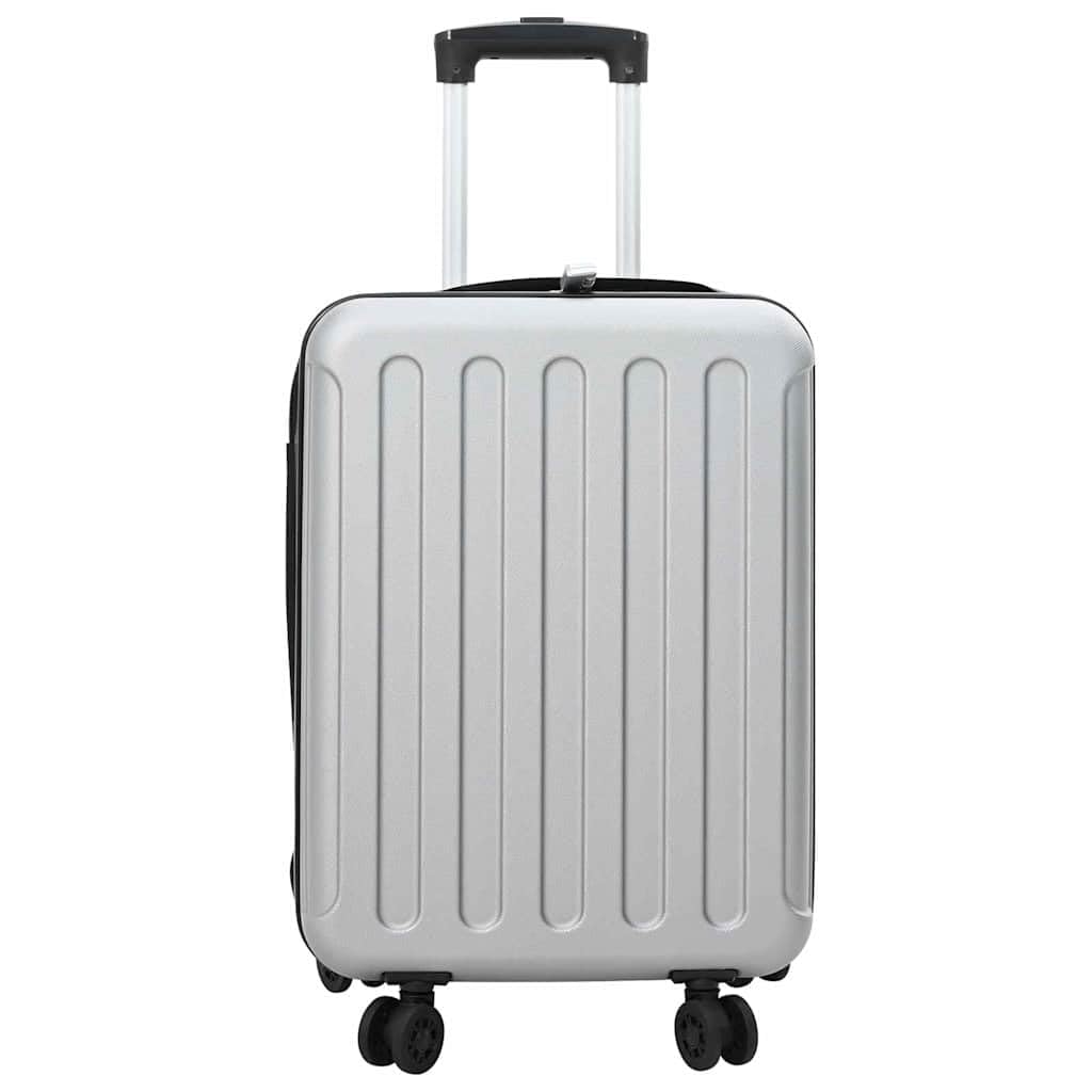 Srebrna walizka podróżna z tworzywa sztucznego ABS z zamkiem 34 x 23 x 55,5 cm, twarda obudowa, jako bagaż podręczny i pokładowy, na podróż, urlop, weekendowe wycieczki, pociąg, samochód i