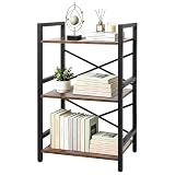 BILIONE Bücherregal, 3-stöckiges industrielles Standregal, Schmales Regal Holz freistehendes, Kleines Büroregal Stehend für Wohnzimmer, Küche, Schlafzimmer und Heimbüro