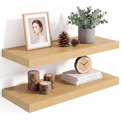 KovaScape 10 Inch Deep Floating Shelves for Wall, 24 Inch, Oak, Set of 2