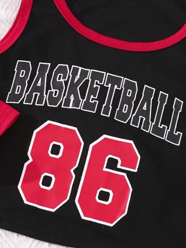 Image of OYOANGLE Girl's 3 Piece Outfit Letter Graphic Basketball Tank Top and Track Shorts with Crop Top