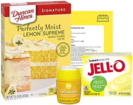 Pudding Poke Cake Bundle Kit With Duncan Hines Cake Mix, Pudding Mix, Sprinkles, Recipe (Lemon)