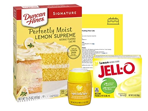 Pudding Poke Cake Bundle Kit With Duncan Hines Cake Mix, Pudding Mix, Sprinkles, Recipe (Lemon) #TOP22