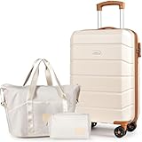 H.yeed Luggage Sets of 3 Piece, Lightweight Trolley Travel Suitcase Set ABS Hard Shell with 4 Spinner Wheels TSA Lock for Man Women, 21" + Duffels Bag & Toiletry Bag, White