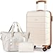 H.yeed Luggage Sets of 3 Piece, Lightweight Trolley Travel Suitcase Set ABS Hard Shell with 4 Spinner Wheels TSA Lock for Man Women, 21" + Duffels Bag & Toiletry Bag, White