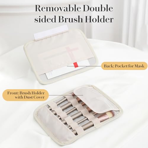 Travel Makeup Bag Large Capacity Cosmetic Organizer Waterproof Leather Toiletry Bag with Brush Holder and Handle Portable Cosmetic Storage Bag for Women Girls Gift - Brown4