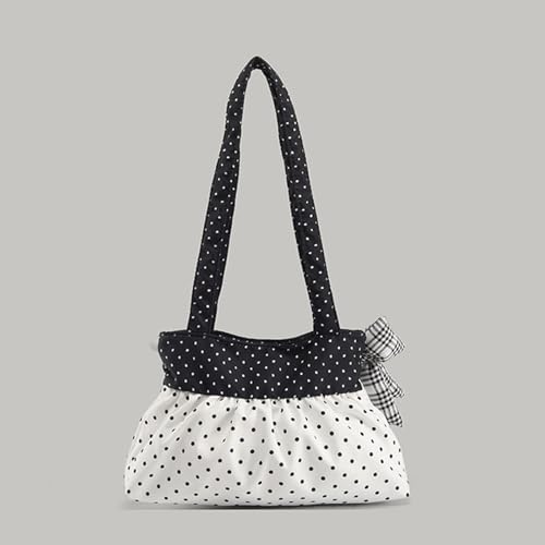 Bow Purse Polka Dot Shoulder Bag Plaid Bow Patchwork Handbag Mini Tote Bag with Zipper Trendy Gift for Women4