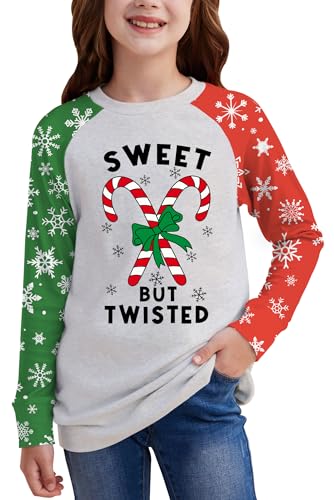 Image of BesserBay Girl's Christmas Buffalo Plaid Raglan Top Funny Holiday Graphic Shirt 4-14 Years