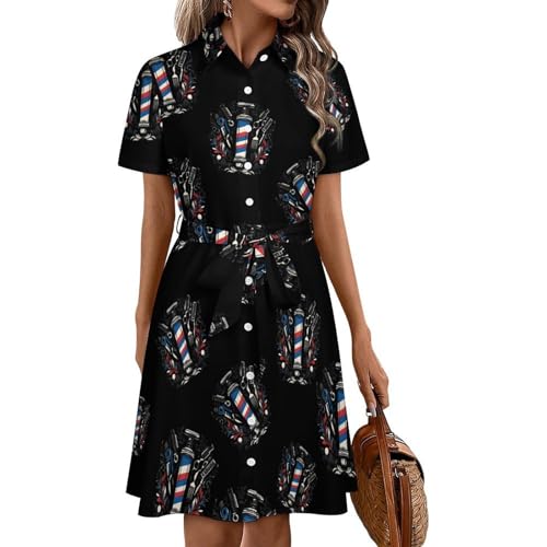 Barber Hairdresser Beard Hairstyle Women's Casual Button Down Shirt Dress