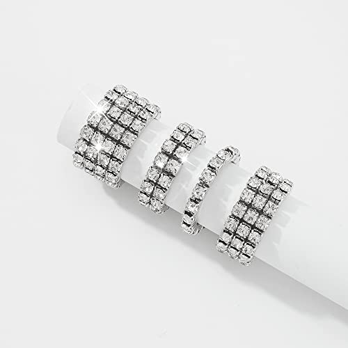Wekicici 4Pcs Silver Rhinestone Rings Set Fashion Elastic Crystal Rhinestone Stretch Ring Sparkling Accessories For Women Girls #TOP6
