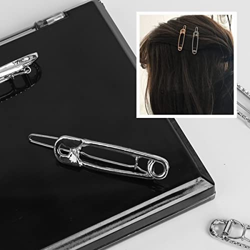 15 Pcs Hair Pins Hair Clips Alloy Safety Pin Shape Hairpin Barrettes Goth Hair Pins Set Hairdressing Tool Hair Accessories (Silver) #TOP2