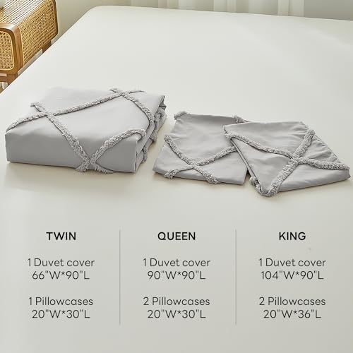 MetersGod Light Grey Duvet Cover Queen Size, 3 Pieces Soft Microfiber & Washed Cotton Boho Bedding Set, Shabby Chic Textured Tufted Duvet Cover with Zipper Closure, 2 Pillowcases (90" x 90") by MetersGod - Used condition - Image 2