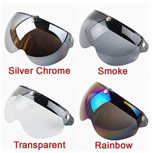 Vcoros Universal Motorcycle Retro Pilot-Style Standard 3 Snap-Button Visor Flip Up Down Open Face Helmet Half Face Shield(Chrome Silver) #TOP5