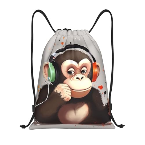 Music Monkey Drawstring Backpack for Men Gym Bag String Bag Waterproof Drawstring Bag for Women Swim Bag Small