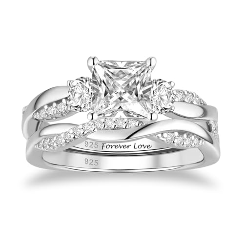 1 to 5 Carat Moissanite Ring Set S925/10K/14K/18K Gold, Princess Cut VVS1 Clarity D Color Moissanite Engagement Rings Set Luxury Bridal Jewelry Wedding Gifts for Women2