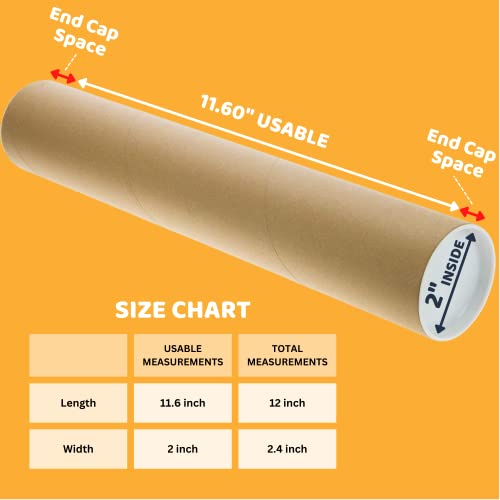 SAVUK Mailing Tubes with Plastic Caps Shipping Cardboard Blueprints Artwork Poster Kraft Extra Heavy-Duty Thickness Posters, Art Prints Multipurpose Documents Storing (1 Pack) 2x12 inch - Thumbnail 3