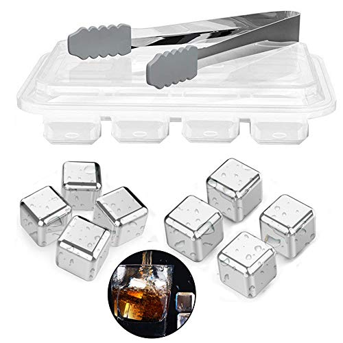 Whisky Steine, Lzfitpot 8er Set Edelstahl Kühlsteine, wiederverwendbare Eiswürfel mit Zange, Ice Cubes Whiskey Stones Whisky Zubehör, Sicherheit & Umweltschutz Cover