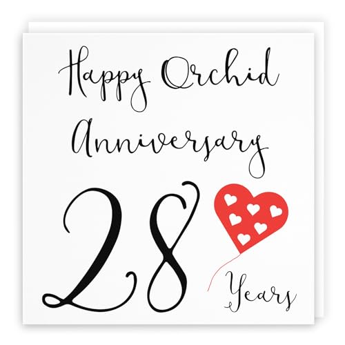 Hunts England Carte 28ème anniversaire de mariage - Happy Orchid Anniversary - 28 ans - Collection Red Heart - Standard - 148 x 148 mm