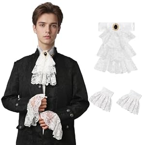 FSUJWOA jabot aus Spitze, Viktorianisch halskrause spitze, Weißes 3-teiliges Jabot Zubehörset für Halloween und Karneval (Weiß)