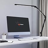 Eyocean LED Schreibtischlampe, Schwenkarm Architektenlampe Arbeitsleuchte, Duale Lichtquelle Büro Tischlampe, Einstellbare Helligkeit und Farbtemperatur, Augenschutz Klemmleuchte, 12W, Mattschwarz