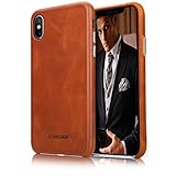 JISONCASE iPhone Xs Case Leather, Genuine Leather iPhone X Cases, Slim iPhone Xs Leather Case, Ultral Thin Hard Back Phone Cover for iPhone Xs/X 5.8
