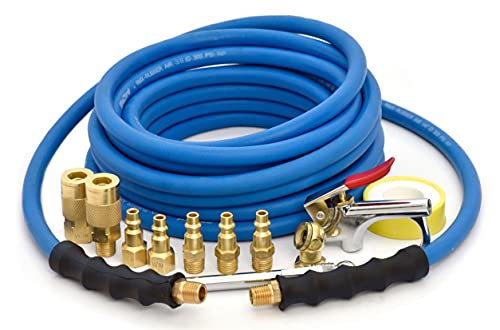 Blubird Bb3825Kit 3/8" X 25' Air Compressor Accessory Kit, 100% Rubber, Lightest, Strongest, Most Flexible, 300 Psi, 50F To 190F Degrees, Ozone Resistant, High Strength Polyester Braided, 13Pc #TOP1