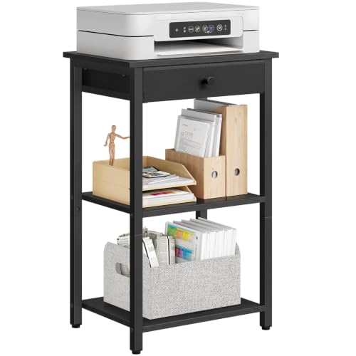 Gewudraw 3-Tier Printer Table for Home Office, Living Room, Bedroom, Black