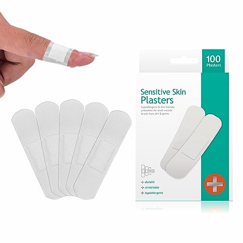 Sensitive Skin Plasters Hypoallergenic Bandages First Aid Injury Protection for Small Wounds and Cut Assorted Shape Skin Friendly Flexible Bandages Fast Healing White (100)