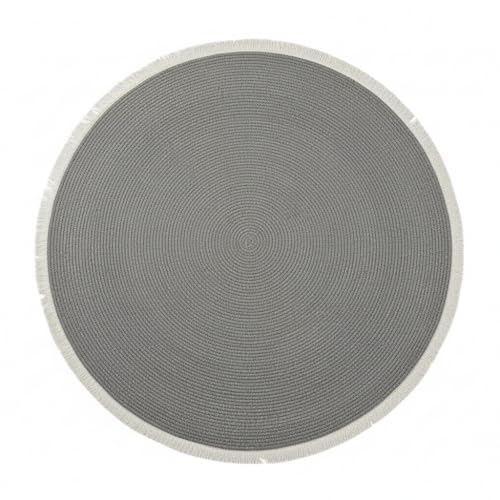 Image of Cotton Round Carpet 3x3 feet - Handmade Braided Boho Rug for Living Room, Bedroom & Balcony - Soft Washable Floor Mat, Color -Grey