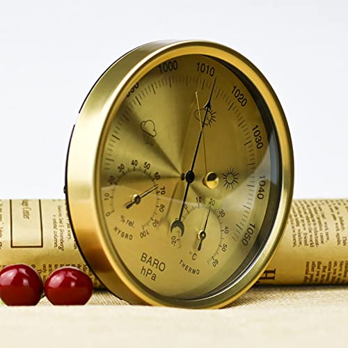 Foto von WetterStation Analoges Thermo-Hygrometer Innen Vintage kupferfarbener Edelstahl-Feuchtemesser und Thermometer Barometer-Thermometer, Außentemperatur-Messgerät (Kupfer)