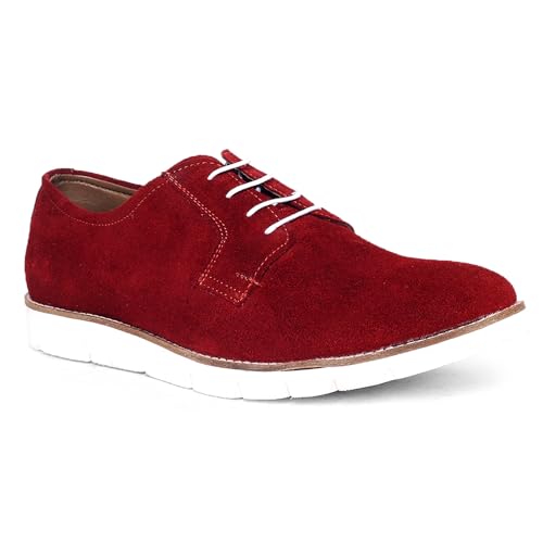 Image of LOUIS STITCH Men's Ferrari Red Italian Suede Leather Shoes Handcrafted Laceup Causal Sneakers for Men (CAEVSUFR)