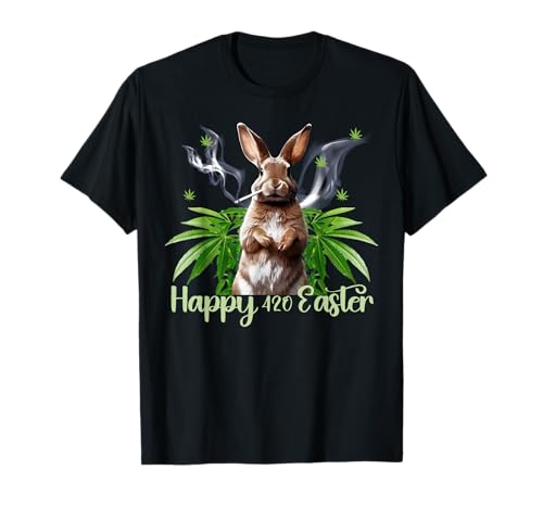Happy 420 Easter Bunny Smoking Weed Cannabis Funny T-Shirt