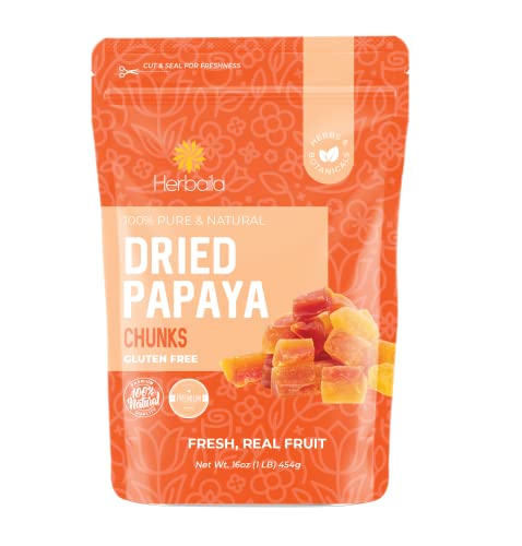 Dried Papaya Chunks, 1 Pound. Dried Fruit Papaya Fresh, Paw Paw Tree Diced Papaya Fruit, Papaya Dried Fruit Chunks, Lightly Sweetened. All Natural, Non-GMO, 16 Ounces.
