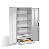 Armadio per attrezzi con ante girevoli, 4 ripiani e 3 cassetti, H1950xB930x600mm