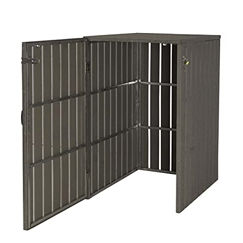 Mendler 1er WPC-Mülltonnenverkleidung HWC-J28, Mülltonnenbox, Metall Holzoptik, erweiterbar 240l - grau