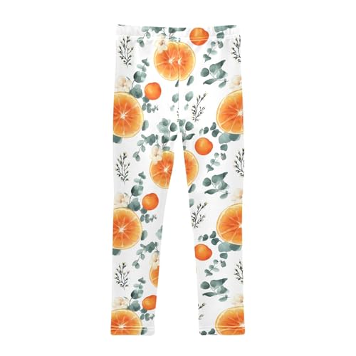senya Girls Printed Leggings Yoga Pants Orange Vine Pattern for Kids in 4t to 10 Years, 4T2