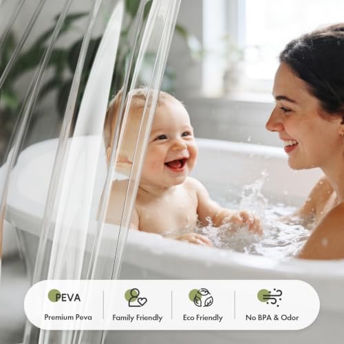 Image of Bathway Shower Curtain Liner, Clear Shower Curtain Liner 60x64 PEVA Waterproof Shower Curtain Liner Plastic with 3 Magnets and 10 Rustproof Metal Grommets, Lightweight Shower Liner for Bathroom