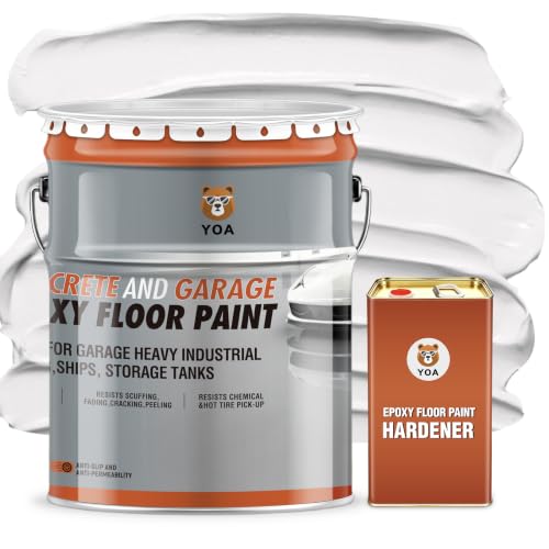 YOA Epoxy Floor Paint Kit, 4 Gallon White - 800 sq.ft - 100% Solids - 6H Hardness - Compatible with Decorative Color Flakes, Flat Coating Suitable for Floors, countertops, and Walls