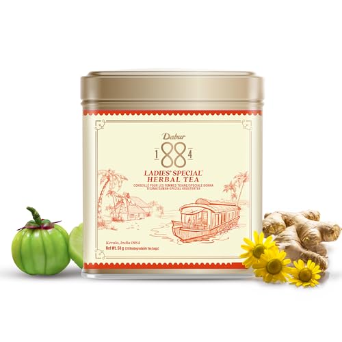 Dabur 1884 Ladies Special Herbal Tea | 20 Biodegradable Tea Bags (50g) | 100% Natural Ingredients | Recyclable Aluminium Tin | Good for Hormonal Balance & Digestive Comfort | Perfect For Gifting