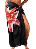 Herseas Women's Sheer Sarong One Size Swim Suit Coverups High Slit 2026 Summer Black Lily Print Chiffon Wraps Knot Side Beach Cover Up...
