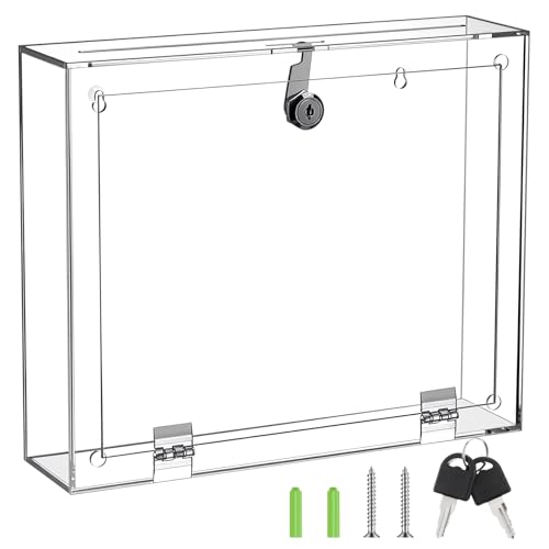 Juexica Large Clear Acrylic Donation Box with Lock, 12"L X 3"w X 10"h