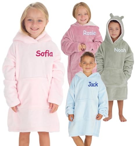 Image of Personalised Kids Hoodie Blanket Soft Toddler Oversized Wearable Childrens Cosy Hooded Sweatshirt Throw Hoody for Girls Boys 2-3 Years (Pink 2-3 years)