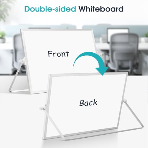 Image of Dry Erase Small White Board, 16 inch x 12 inch Magnetic Desktop Whiteboard Stand