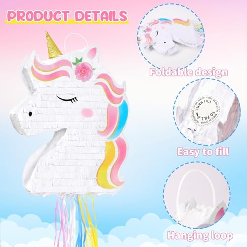 image for WERNNSAI Foldable Unicorn Piñata - Pull String Unicorn Birthday Party