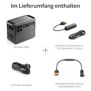 DJI Power 2000 tragbare Powerstation, 2048 Wh LFP-Akku, kompakte Größe, 3000 W stabile Ausgangsleistung, in 45 Min. von 0% auf 80% geladen, Autoladung, Camping & Wohnmobile, Roadtrip, Off-Grid