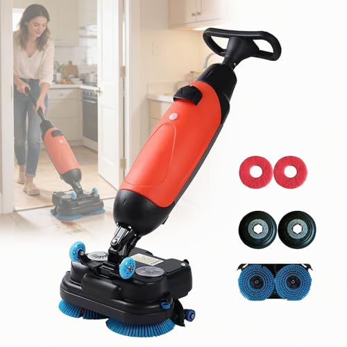 Ymnogjie Professional Commercial Floor Scrubber Machine, Dual-Brush Efficient Cleaning Tool, 17” Path & 360° Rotating Head for Carpet & All Hard Floor Types Red